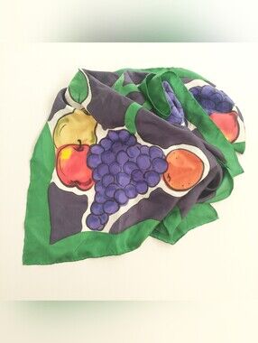 Mindy Hand Painted Silk Scarf Large 36" Fruit Square Foulard Bold Graphic Pop